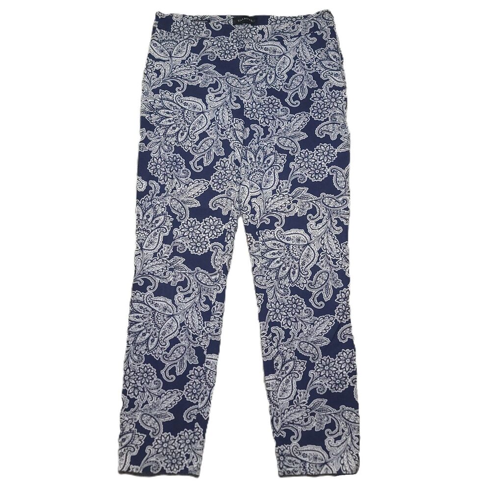 Talbots Chatham Ankle Pants Women's Size 8 Side Zip Blue White Floral Paisley